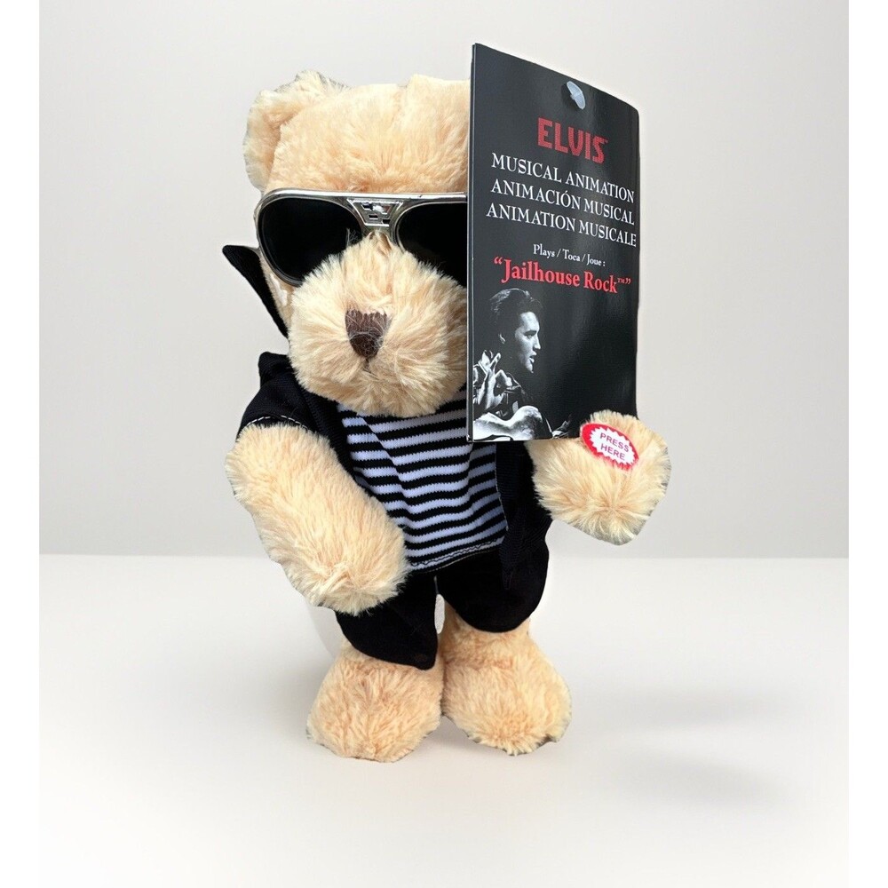 Elvis Presley Jailhouse Rock Musical Animation Singing Teddy Bear Plush NEW